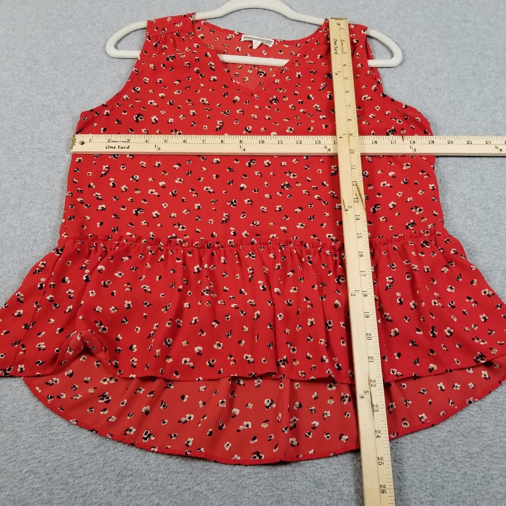 Pleione Peplum Blouse Women S Small Red Floral Sleeveless Spring Girly Cute Fun - Picture 6 of 8